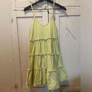 Zara Neon Yellow Tiered Ruffle Sleeveless Mini Dress M